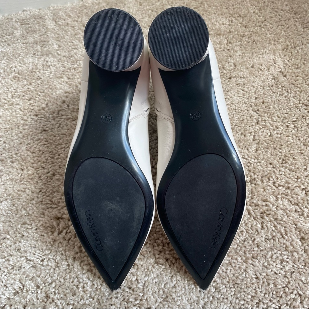 Calvin Klein Genoa White Bone Ankle Boots Sleek Pointed Toe Circular Heel 8 - Picture 7 of 13